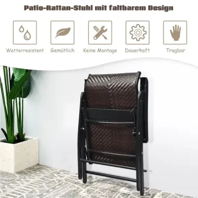 2 Rattan scaune pliante pentru terasa Scaune de camping portabile în aer liber Brown