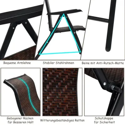 2 Rattan scaune pliante pentru terasa Scaune de camping portabile în aer liber Brown