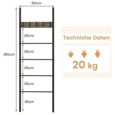 5 trepte raft scara cu 5 cârlige detașabile Rustic Brown