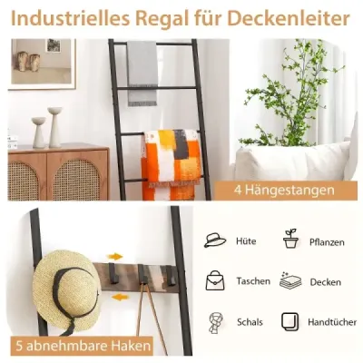 5 trepte raft scara cu 5 cârlige detașabile Rustic Brown