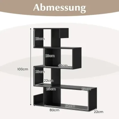 raft geometric cu 5 etape cu compartimente deschise 80 x 22 x 100 cm Negru