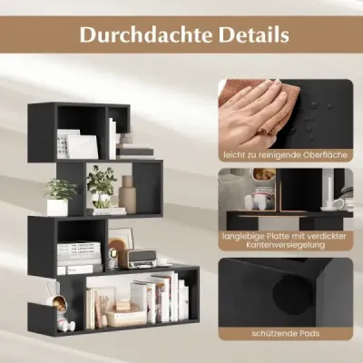 raft geometric cu 5 etape cu compartimente deschise 80 x 22 x 100 cm Negru