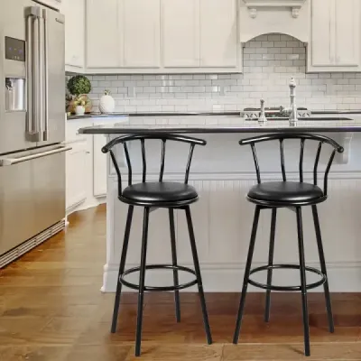 2 Bar Stool 360° Rotativ realizate din tevi de oțel și pernă de spumă groasă negru