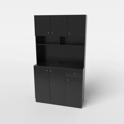 Cabinet din bucatarie din lemn cu puncte de desfacere & porturi USB & Cabinet tip C Bufet dulap mare Negru
