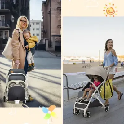 cărucior pliabil de călătorie buggy cu backrest reglabil & transport pentru copii decapotabil cu cupa gri