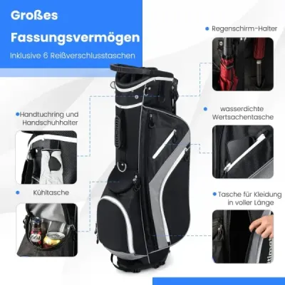 Pungă de golf cu compartiment racheta 14x & 6 buzunare & sac de răcire & capota ploaie gri