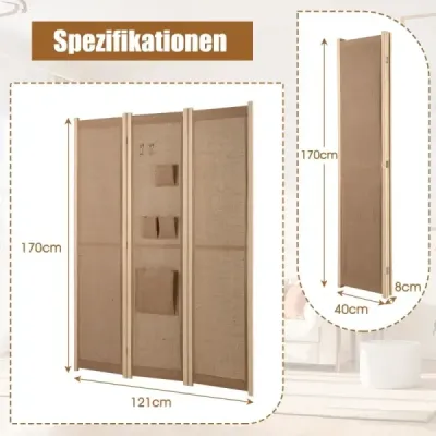 170 x 121 cm Paravent cu 2 cârlige şi 4 pungi de depozitare