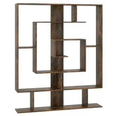 Raft de carte cu 7 nivele Raft separator cameră Stand geometric raft birou Rustic maro