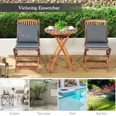 3-TLG. Set mobilier balcon cu masa rotunda & 2 scaune si 2 perne Set scaune ergonomice Grey