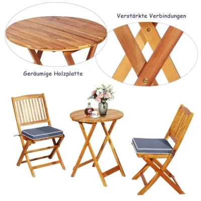 3-TLG. Set mobilier balcon cu masa rotunda & 2 scaune si 2 perne Set scaune ergonomice Grey