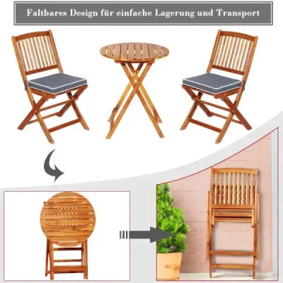 3-TLG. Set mobilier balcon cu masa rotunda & 2 scaune si 2 perne Set scaune ergonomice Grey