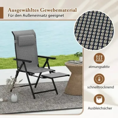 2 Set Scaune de gradina cu picioare extensibile scaune pliante de înaltă odihnă cu spătar reglabil cu 10 viteze
