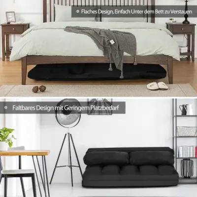 canapea extensibilă cu 2 perne canapea extensibilă cu 6 bețe backrest reglabil Lazy Sofa Negru