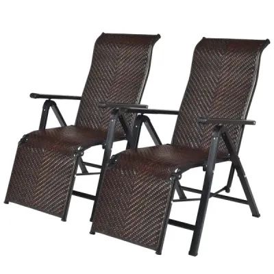 2 scaune pliabile rattan Scaune portabile cu spătare reglabile cu brat mare maro