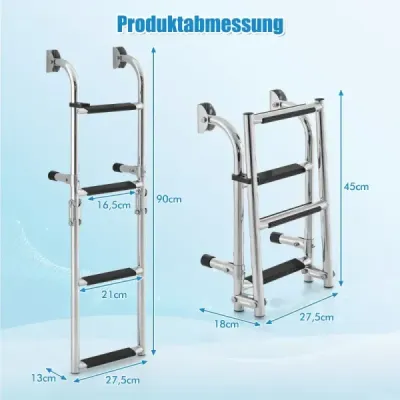 Scara pliabila in 3 etape cu trepte robuste din PVC & adaptor si clipuri 27,5 x 13 x 90 cm