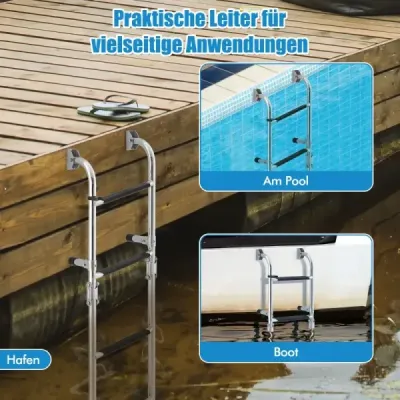 Scara pliabila in 3 etape cu trepte robuste din PVC & adaptor si clipuri 27,5 x 13 x 90 cm