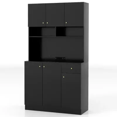Cabinet din bucatarie din lemn cu puncte de desfacere & porturi USB & Cabinet tip C Bufet dulap mare Negru
