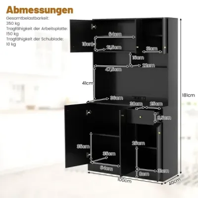 Cabinet din bucatarie din lemn cu puncte de desfacere & porturi USB & Cabinet tip C Bufet dulap mare Negru