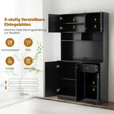 Cabinet din bucatarie din lemn cu puncte de desfacere & porturi USB & Cabinet tip C Bufet dulap mare Negru
