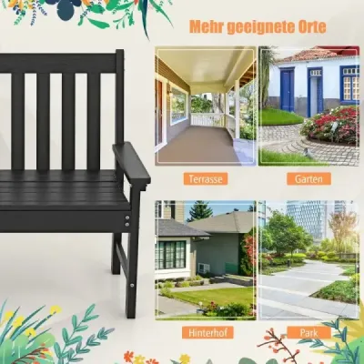 Banc de gradina rezistent la vreme banc din HDPE Parkbank pentru 2-3 locuri Negru