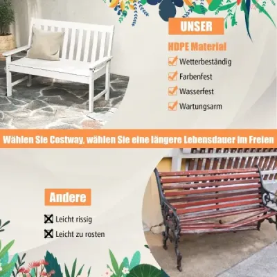 Banc de gradina rezistent la vreme pe banc din HDPE Parkbank pentru 2-3 locuri Alb
