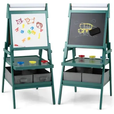 3 din 1 masa pentru copii cu rola de hartie si tabla magnetica & Whiteboard Masa pentru copii cu doua fețe Verde
