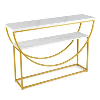 Tabel consola ingusta cu placa de marmura 2 nivele Masa de intrare pe canapea 120 x 30 x 80,5 cm