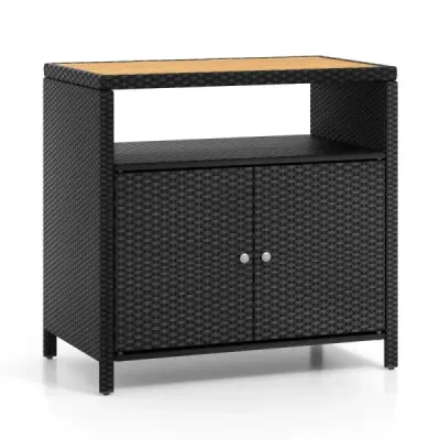 Dulap din rattan din lemn de salcâm și compartiment deschis Negru