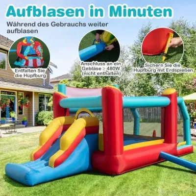 5 în 1 castel bouncy cu slide & baschet joc & inel & mingi baie Playhouse gonflabile