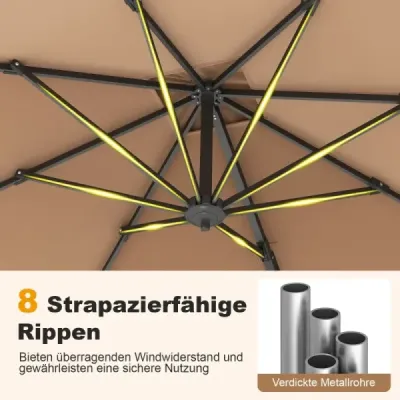 Parasol dreptunghiular 250 x 250 cm mare lumina de trafic cu manivelă maro