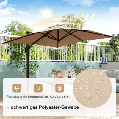 Parasol dreptunghiular 250 x 250 cm mare lumina de trafic cu bej manivelă