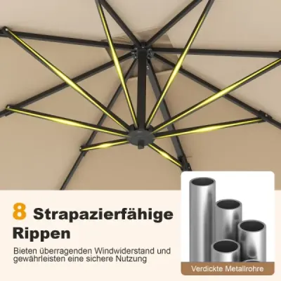 Parasol dreptunghiular 250 x 250 cm mare lumina de trafic cu bej manivelă