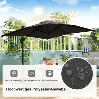Parasol dreptunghiular 250 x 250 cm mare lumina de trafic cu gri manivelă