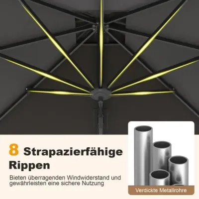 Parasol dreptunghiular 250 x 250 cm mare lumina de trafic cu gri manivelă