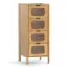 Dreser cu 4 sertare sideboard din bambus si sticla temperata natura 40 x 40 x 97 cm