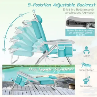 Scaune de plajă 2 scaune de camping pliabile cu spătar reglabil Blue (2 bucăți)