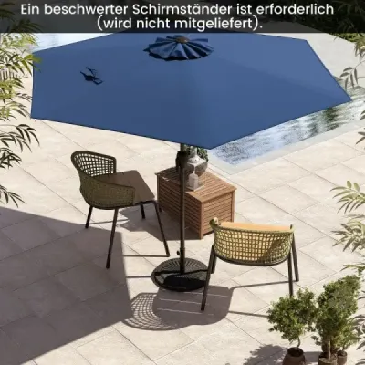 umbrelă 230 cm umbrelă de grădină cu manivelă pe ambele părți de 35° terasă umbrelă pliabil cu 6 coaste albastru