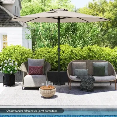 Parasolar 350 cm umbrelă mare de grădină cu manivelă umbrelă cu 8 coaste Bej