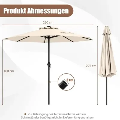 Parasolar 250 cm Umbrela gradina cu umbrela manivela cu 8 coaste Bej