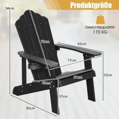 Scaun de grădină Adirondack cu Black Holder Beverage