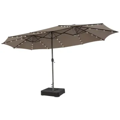 470 cm Ecran mare terasă dublă cu 48 de lumini solare LED & bază ecran exterior Brown