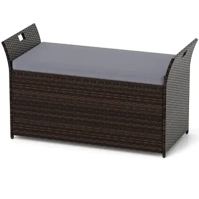 Banc de grădină cu spațiu de depozitare Banc de scaun din Polirattan cu perne și mânere laterale