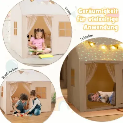 Copii interior cort pentru copii cu mat căptușit & stele lumini 119 x 104 x 129 cm Bej