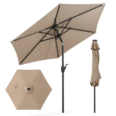 230 cm Sunshade cu LED Solar Lighting & Crank Garden Parachute Light maro