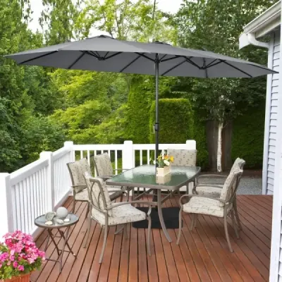 Dublu soareshade cu stand & manivelă & UPF 50+ umbrelă de grădină 451,5 x 264 cm gri