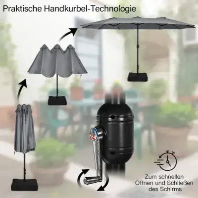 Dublu soareshade cu stand & manivelă & UPF 50+ umbrelă de grădină 451,5 x 264 cm gri