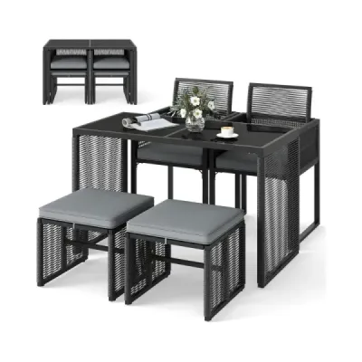 5. Set de mobilier de grădină Rattan inclusiv. 2 scaune cu pernă & scaun & tabel