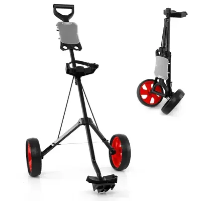 Klappbarer Golf Trolley aus Stahl mit Scorecardhalter 2 Rad Golftrolley Golf Bag Push Cosul Rot