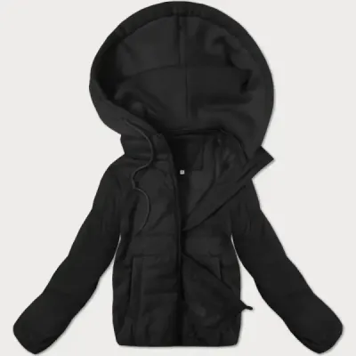 Jacheta scurtă pentru femei cu glugă tricotată J Stil negru (16M9236-392)