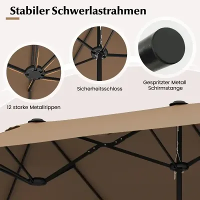 Umbrela dubla de soare cu stand 400 x 200 cm Large XXL Brown